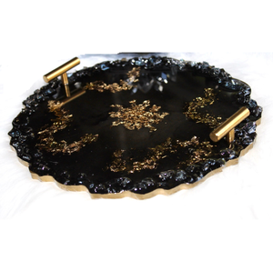 Increíble diseño de resina epoxi bandeja para servir Rama de acero inoxidable mango Hotel hogar cena resina bandeja para servir - Product Image 5