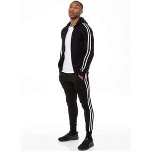 Ensemble de survêtement d'hiver personnalisé pour homme, couleur unie, 100 % coton extensible, avec bande latérale, vêtements de sport 2 pièces, sweat à capuche et pantalon de jogging zippé - Product Image 4