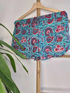 Conjunto informal de pantalones cortos florales de algodón con parte superior de manga larga estampado a mano estampado de bloque indio por encima de la rodilla decoración de botones - Product Image 2