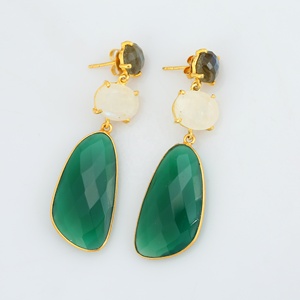 ต่างหูห้อยแฟชั่นสำหรับผู้หญิงทำจากเงินแท้925มีเป้าหมายเป็นลาบราดอไรต์ธรรมชาติและสีรุ้งสีเขียวนิล - Product Image 2