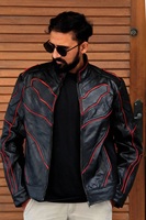 Veste en cuir d'agneau véritable pour homme de haute qualité, design élégant et ajusté, logo frontal, respirante, rouge, vente en gros, coupe-vent