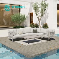 Haute qualité extérieur en aluminium cadre jardin canapé Table basse ensemble gris corde Patio chaise pour cour hôtels parcs pour Villas