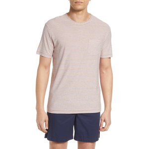 T-shirt Valencia a righe con taschino in cotone organico e canapa indigo rosa, tinto in filo e serigrafato, taglia XL, 200 grammi, tessuto a maglia - Product Image 1