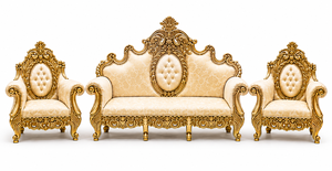 Canapé de mariage en bois sculpté doré style Bollywood royal pour événements de luxe, ensemble de canapés et chaises pour scène de mariage, Royaume-Uni - Product Image 2