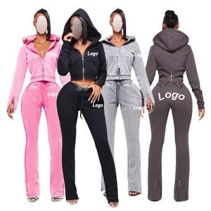 Custom Logo <b>Women</b> Cropped Hoodie Set Zip up Two 2 Piece Sweatpants and Hoodie Set Acid <b>Washed</b> Jogger Tracksuits <b>Womens</b> - Product Image 4