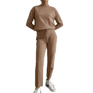 Winter New Style Sweater Set Women's Loose Round Neck Top with Radish Pants European and American Knitting