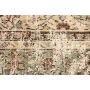 Vintage Rug, Round 2.5x1.5 ft Turkish Rug, <b>Brown</b> Green Polka dot <b>Wool</b> Rug - Product Image 5