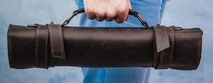 Custom Durable Waterproof High Quality Heavy Duty Brown Leather Knife Organizer Chef Knife <b>Roll</b> up <b>Bag</b> LKR-0105 - Product Image 5