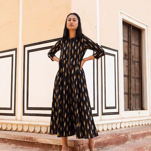 Robe à capuche en coton pur, tissage à la main, style bohème, décontractée, occasionnelle, vacances, printemps, été, noir - Product Image 1