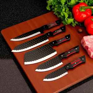 Custom Hand <b>Forged</b> Premium High Carbon Carbon Steel Chef Knife Powder Coated Kitchen Knives Chef Set Comes With Leather Sheath. - Product Image 4