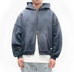 2025 haute qualité hommes Terry personnalisé goutte épaule sweats à capuche Fit fermeture éclair surdimensionné soleil délavé poids lourd sweat à capuche - Product Image 1
