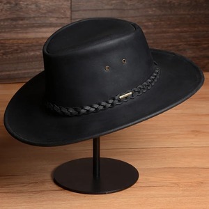 Sombreros de vaquero Retro de cuero genuino para hombre, gorra de Caballero de piel de vaca Real de mezclilla occidental para hombre, Color negro, marrón, hecho a medida de fábrica - Product Image 3
