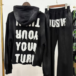 Ventes en gros de survêtements pour hommes en taille plus, sweat-shirt à fermeture éclair et pantalon de survêtement, style vintage, tissu en molleton 100% coton, appliqué brodé - Product Image 1