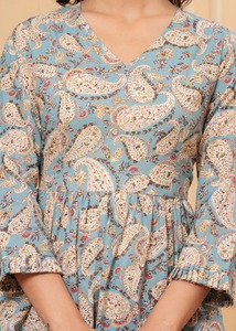 Haut tunique en pur coton pour femme à manches longues imprimé à la mode tissé avec une taille naturelle respirante et lavable - Product Image 4