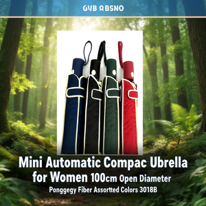 Mini parapluie compact automatique pour femmes, diamètre ouvert 100 cm, fibre pongée, couleurs assorties 3018B - Product Image 3