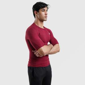 เสื้อยืดแขนสั้น GA 100% โพลีเอสเตอร์ถักแบบกระชับรูปทรง (สีแดงเลือดหมู) ดีไซน์ทรงเข้ารูป - Product Image 5