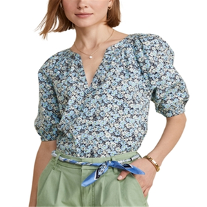 Vineyard Vines <b>Preppy</b> Style Blue <b>Top</b> with Puff Sleeves and Button Front for Spring - Product Image 4
