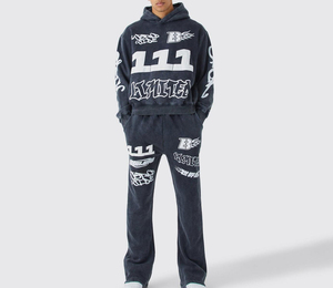 Dernier arrivage Survêtement à manches longues et col à capuche imprimé bouffant pour hommes Streetwear pour l'hiver - Product Image 1