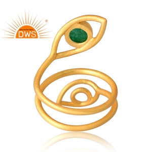 Trending Design Sterling Silver Natural 18K Gold Plated Aventurine Green <b>Quartz</b> Gemstone <b>Ring</b> Demi Fine Jewelry Manufacturer - Product Image 2