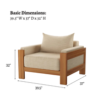 Fauteuil de salon de luxe en bois massif avec coussins amovibles, mobilier de patio résistant aux intempéries pour complexe hôtelier, hôtel et bord de piscine