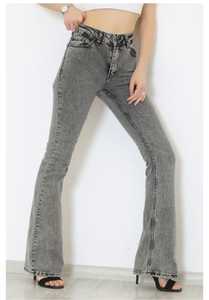 Vente en gros Jeans européens skinny gris taille haute décontractés pour femmes jambe large droite pantalon cargo en denim avec poches délavées streetwear - Product Image 2