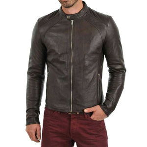 Veste en cuir véritable personnalisée James pour hommes de la marque Dockers, mode de plein air, veste en cuir de style café racer pour hommes - Product Image 3