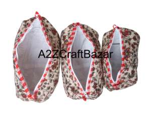 Quilted Toiletry Set Vintage <b>Makeup</b> Organizer for Travel Bridesmaid Cosmetic 3PC Pouch Set Hand Block Printed Boho Cotton <b>Vanity</b> - Product Image 6