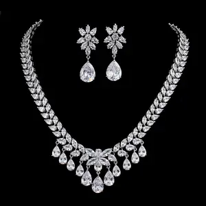 wholesale wedding accessories necklace earring luxury bridal jewelry set cz crystal