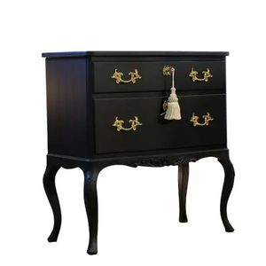 Table de chevet de luxe en acajou sculpté en noir | Table de chevet à 2 tiroirs de style français avec quincaillerie dorée | Meubles de chambre fabriqués à la main - Product Image 3