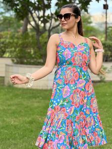 Main indienne bloc coton femme robe mi-longue imprimé fleuri Style décontracté personnalisé mariée mariage et lune de miel cadeau ODM approvisionnement vente - Product Image 3