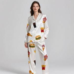 Adult 2-Piece Silk Satin Breathable Sleepwear Summer <b>Pajamas</b> <b>Set</b> Digital Printed Customizable Long/<b>Short</b> Sleeve Elastic - Product Image 4