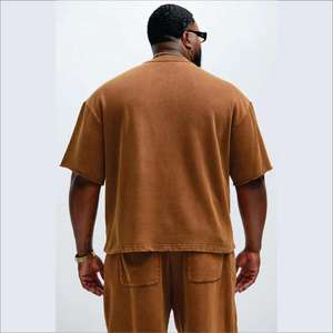 T-shirt 100% coton personnalisé pour hommes 250-300 GSM poids lourd anti-rides surdimensionné épaules tombantes Boxy Fit Crop Solid - Product Image 2