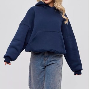 Sudadera con capucha de moda con logotipo bordado personalizado para mujer 100% algodón con capucha sin cable sudaderas con capucha de gran tamaño para mujer - Product Image 4