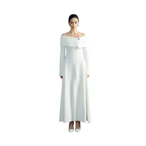 LYNNE ROBE À ÉPAULES DÉCOULÉES Avec Perles Décorées De Bonne Qualité Tissu Jersey Mélange De Coton Nouvelle Arrivée Conception De Robe Pour Femmes