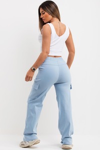 2025 New Design Fashionable High Waist Pink Color Drawstring Waistband Utility Cargo <b>Trousers</b> Denim Pants for Women's - Product Image 6