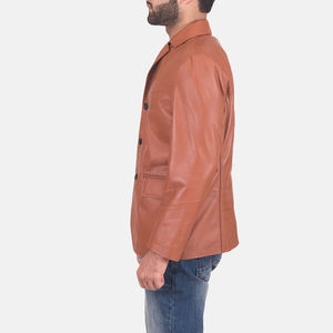 Chaqueta de cuero impermeable a prueba de viento con logotipo frontal y cremallera de corte regular para hombre High Street Style Winter - Product Image 3