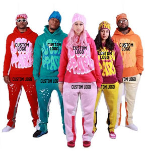 Costumes de jogging personnalisés pour hommes, survêtement délavé à l'acide, sweat à capuche zippé et pantalon de survêtement, ensemble de jogging, survêtements évasés à impression bouffante - Product Image 4