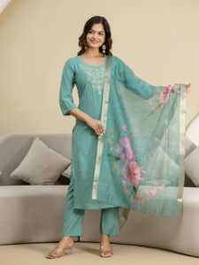Trendmalls Ensemble de costumes ethniques Salwar en velours brodé pour femmes pour les occasions de fête Protection solaire anti-humidité (G372-Turquoise) - Product Image 2