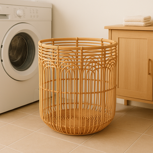 Paniers de rangement ronds en rotin tissés à la main avec poignées durables polyvalents pour la lessive, les vêtements, les chaussures et la décoration intérieure - Product Image 4