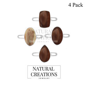 Anillo de Compromiso Unisex de Plata de Ley 925 con Acabado de Alta Calidad, Engaste de Bisel, Jaspe Imperial Natural, Formas Ovaladas y de Pera, Estilo Clásico - Product Image 2