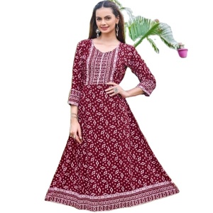 Heavy Rayon Printed Hand <strong>Work</strong> Stitching <strong>Patterns</strong> Mix and Match Kurtis for Sale-Fashion-Traditional Salwar Kameez Style - Product Image 1