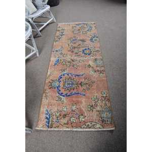 Vintage Turkish <b>Runner</b> Rug 2.5x6.5 ft, <b>Red</b> Blue Camouflage Rug - Product Image 1