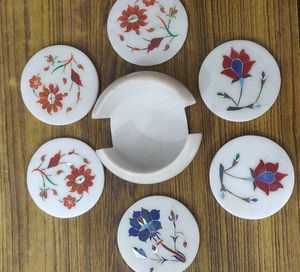 Posavasos de mármol hecho a medida con incrustaciones, ideal para tiendas decorativas para el hogar para reventa - Product Image 3