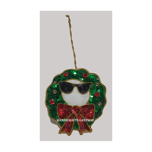 Material de tela Zari bordado árbol de Navidad adorno colgante personalizar forma mezcla de colores con trabajo de cuentas decoración de festivales usados - Product Image 1