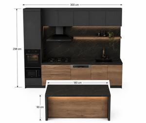 Meubles de cuisine modulaires en bois massif laqué noir moderne avec éclairage LED, robinet, tiroirs coulissants, charnières, évier et design contemporain - Product Image 2