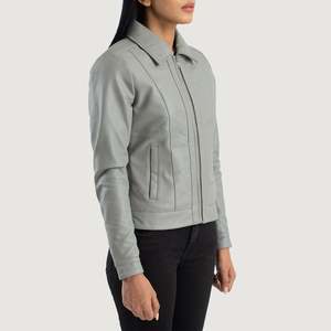Veste en cuir classique à col gris Vixen pour la saison d'automne - Product Image 2