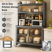 Étagère de rangement de cuisine robuste et moderne, capacité de charge 200 kg, en acier, style ferme, pour salon, support micro-ondes, meuble d'appoint, gain de place