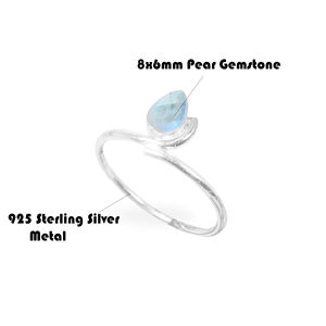 925 Sterling Silver Dainty Designer Ring Poire Blanc Calcédoine Pierres Précieuses Collet Setting pour Femmes Pierre De Naissance Bijoux De Mariage - Product Image 3
