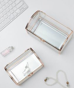 Boîte à bijoux de luxe en métal et en verre, cadeau de mariage, porte-reliques avec base miroir élégante, finition décorative - Product Image 1
