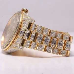 Premium deux tons Moissanite diamant glacé montre Hip Hop bijoux en acier inoxydable bande affichage analogique Antique pièce Accent - Product Image 3